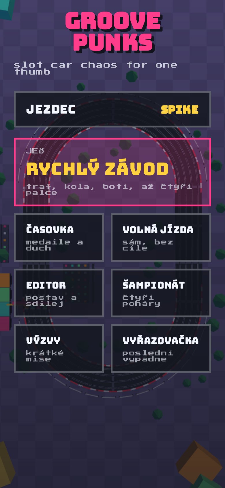 Menu: the Groove Punks logo and the list of modes over a live track